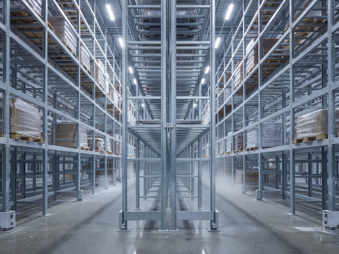 Interior of a modern cold storage facility showing heavy duty racking